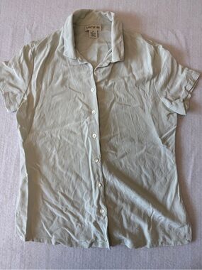 Ann Taylor silk Short-Sleeve Button-Up Shirt in Light Sage